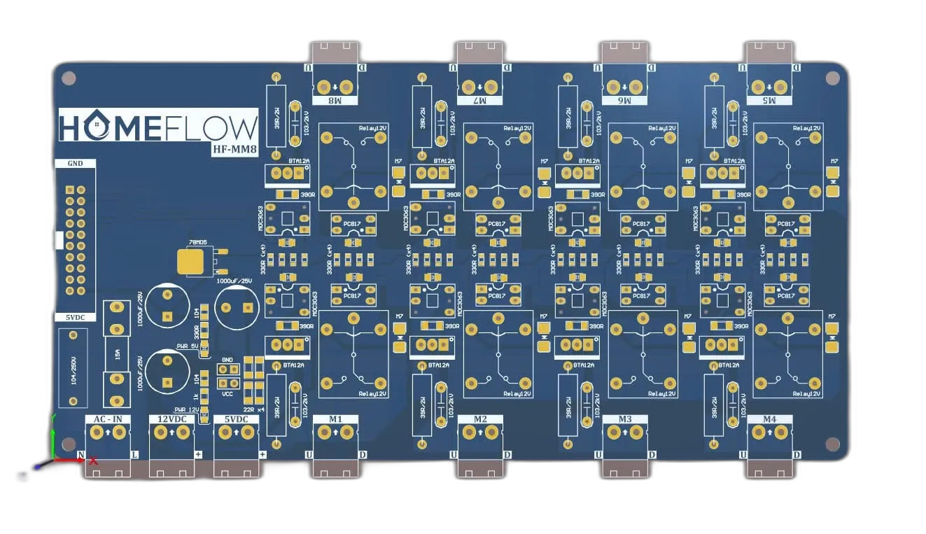 HomeFlow HF-MM8 — Mạch điều khiển 8 rèm tự động